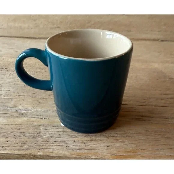 Le Creuset Stoneware Set of 6 3 oz London Espresso Mugs Deep Teal Blue NEW - Picture 8 of 9